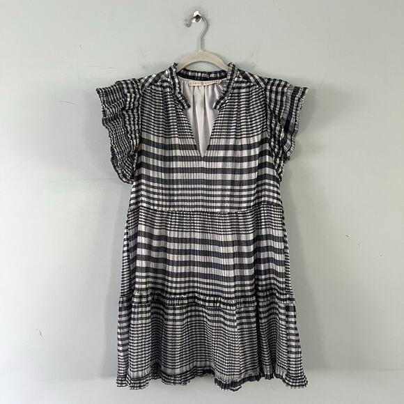 Marie Oliver Tiered Bay Organdy Check Plaid White Mini Babydoll Dress - Picture 2 of 5